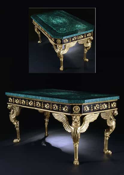 Detailabbildung: Außergewöhnlicher Malachittisch im Empire-Stil