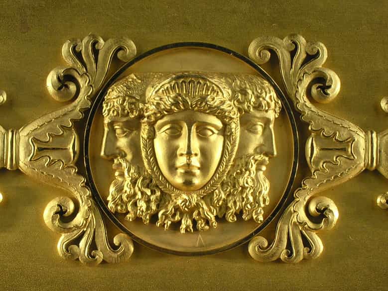 Detailabbildung: Feuervergoldete französische Kaminuhr von Michelez, Paris