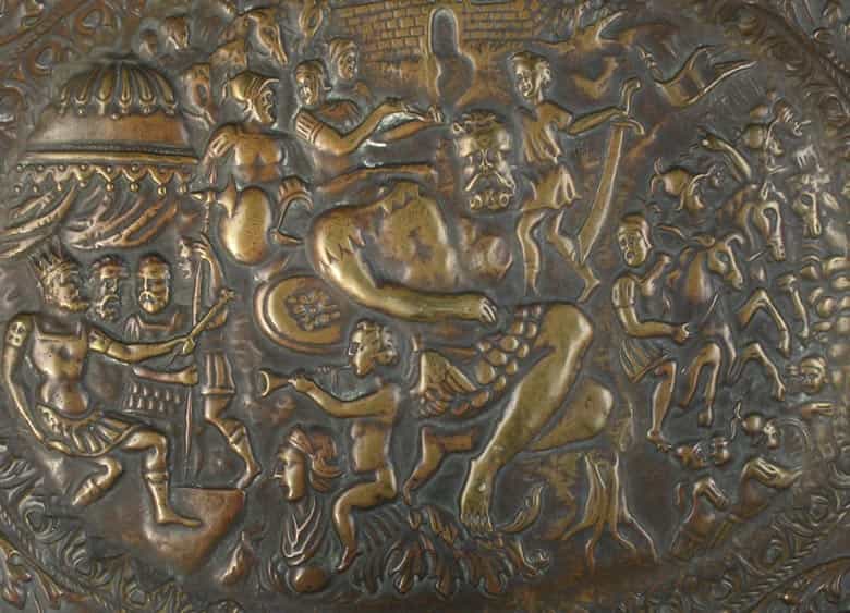Detailabbildung: Reliefplatte mit dem Kampf zwischen David und Goliath