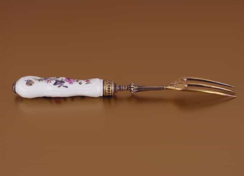 Detailabbildung: Sechs Gabeln mit Porzellangriffen