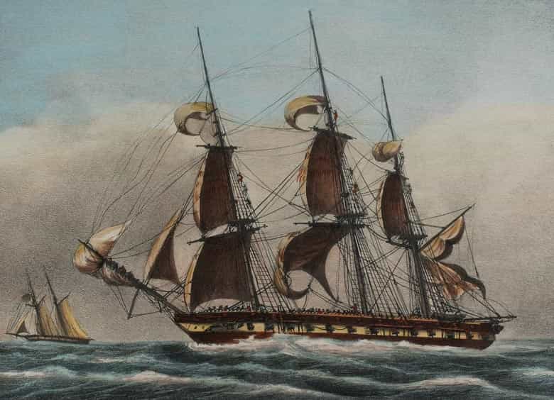 Detailabbildung: P. C. Coussé, Satz von zwölf kolorierten Lithographien mit Darstellung von Segelschiffen