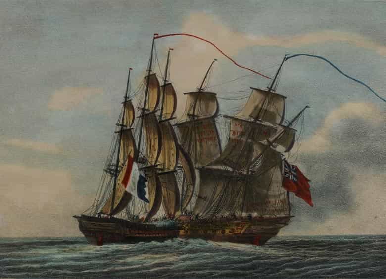 Detailabbildung: P. C. Coussé, Satz von zwölf kolorierten Lithographien mit Darstellung von Segelschiffen