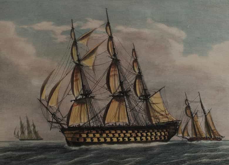 Detailabbildung: P. C. Coussé, Satz von zwölf kolorierten Lithographien mit Darstellung von Segelschiffen