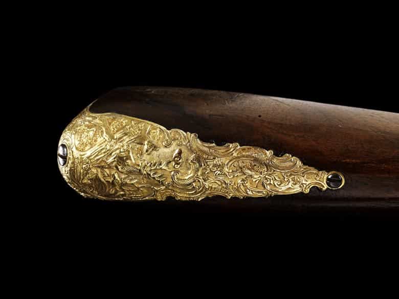 Detailabbildung: Steinschloss-Flinten-Paar vom Büchsenmeister P.C. Straub in Straubing