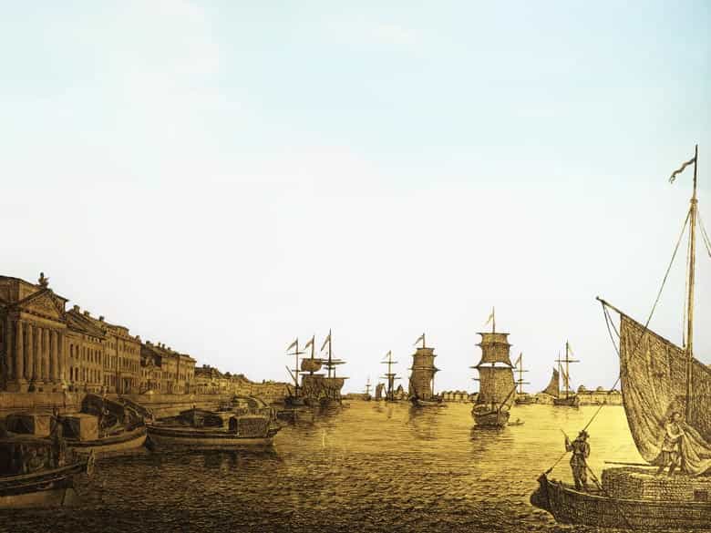 Detailabbildung: Paar seltene, museale Eglomisés mit Ansichten der Stadt Sankt Petersburg