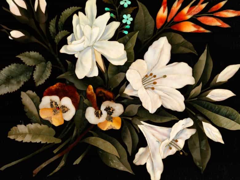 Detailabbildung: Seltener Likörkasten in Bronze mit Pietra Dura-Einlagen
