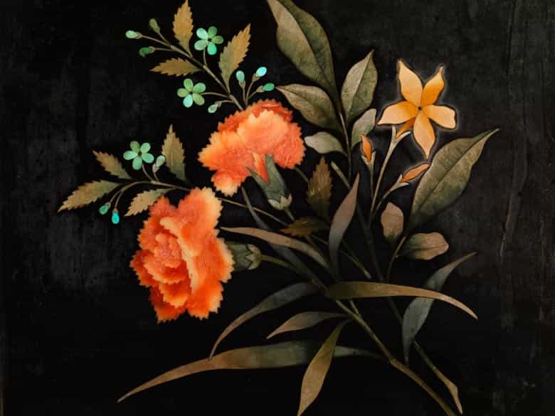 Detailabbildung: Seltener Likörkasten in Bronze mit Pietra Dura-Einlagen