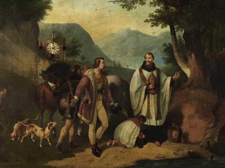 Detailabbildung: Große Biedermeier-Bilderuhr