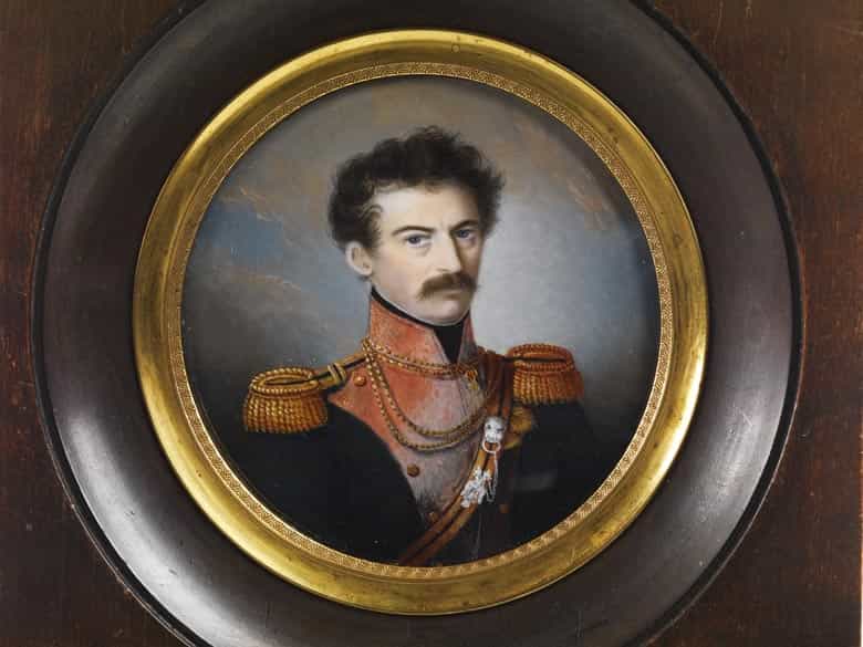 Detailabbildung: Miniaturportrait eines Offiziers mit Gürtel von König Friedrich von Württemberg