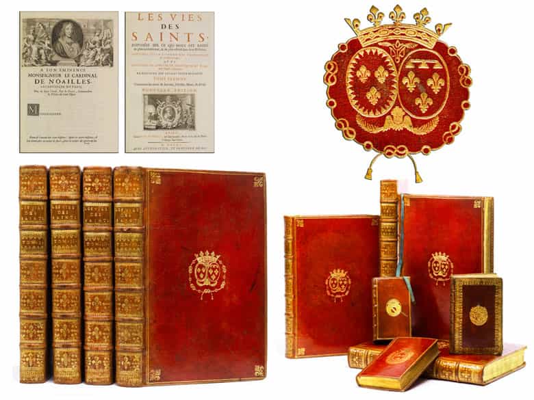 Detailabbildung: † Bibliothek No. 1 Eine große Bibliothek mit 1130 Büchern des 18. Jahrhunderts, Louis XIV und Louis XV.