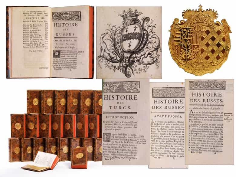 Detailabbildung: † Bibliothek No. 1 Eine große Bibliothek mit 1130 Büchern des 18. Jahrhunderts, Louis XIV und Louis XV.