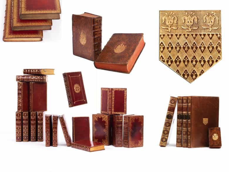 Detailabbildung: † Bibliothek No. 1 Eine große Bibliothek mit 1130 Büchern des 18. Jahrhunderts, Louis XIV und Louis XV.