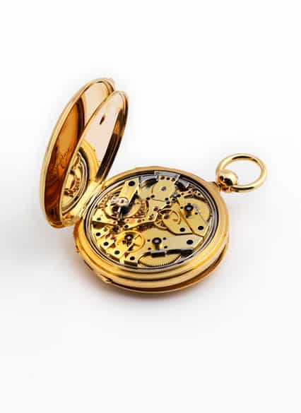 Detailabbildung: Herrensavonette, 18 Karat Gelbgold mit Viertelrepetitionsschlagwerk und Seconde morte