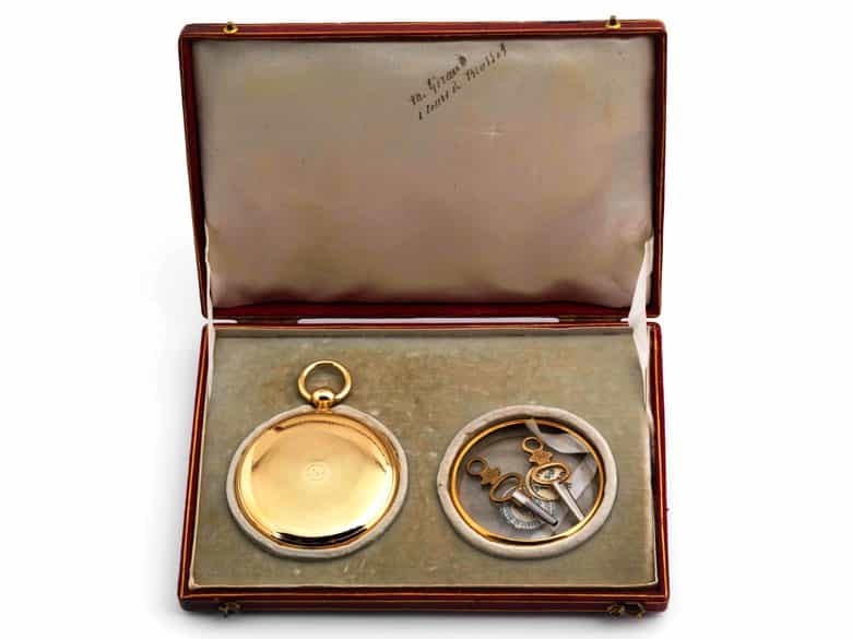 Detailabbildung: Herrensavonette, 18 Karat Gelbgold mit Viertelrepetitionsschlagwerk und Seconde morte