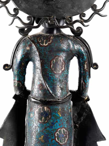 Detailabbildung: Aufrecht stehende Bronzefigur eines Bodhisattva