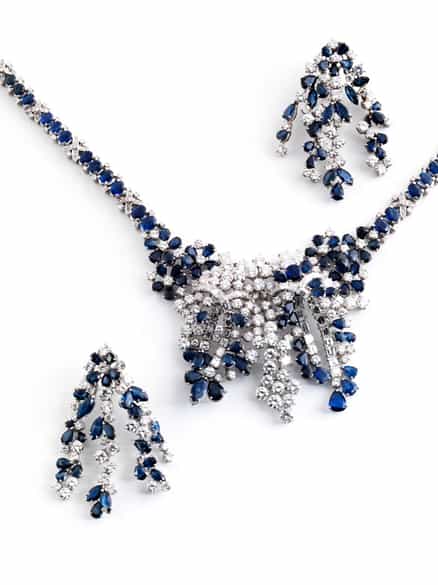 Detailabbildung: † Safir-Brillantcollier und Ohrringe