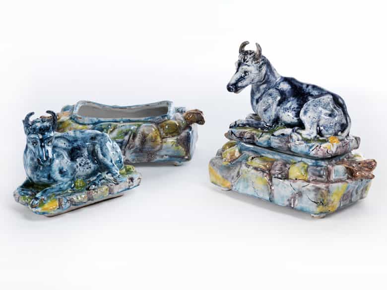 Detailabbildung: Paar seltene Brüsseler Fayence-Deckeldosen