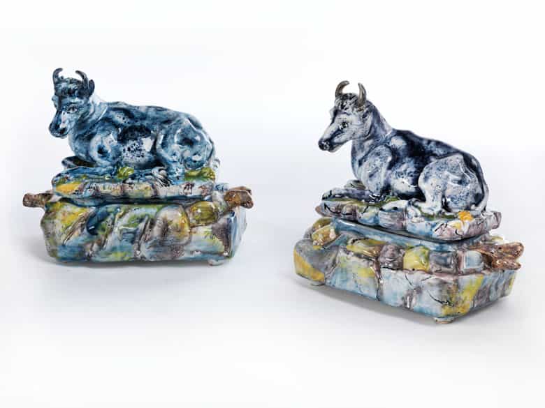 Detailabbildung: Paar seltene Brüsseler Fayence-Deckeldosen