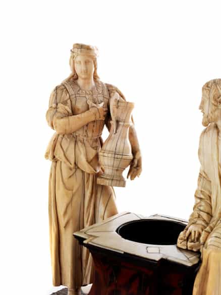 Detailabbildung: Elfenbein-Schnitzfigurengruppe „Rebecca und Elieser am Brunnen 