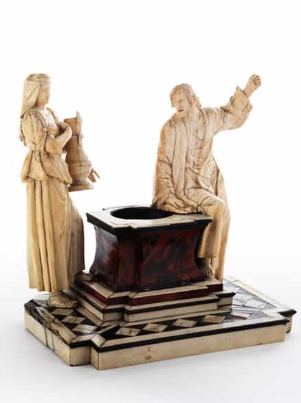 Detailabbildung: Elfenbein-Schnitzfigurengruppe „Rebecca und Elieser am Brunnen 