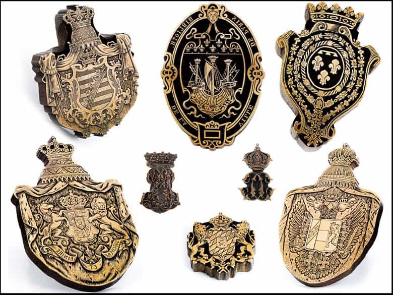 Detailabbildung: †Bedeutende Wappen europäischer Könige und Adeliger - 112 Stempel aus der Sammlung des königlichen Buchbinders