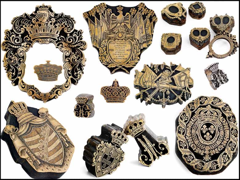 Detailabbildung: †Bedeutende Wappen europäischer Könige und Adeliger - 112 Stempel aus der Sammlung des königlichen Buchbinders