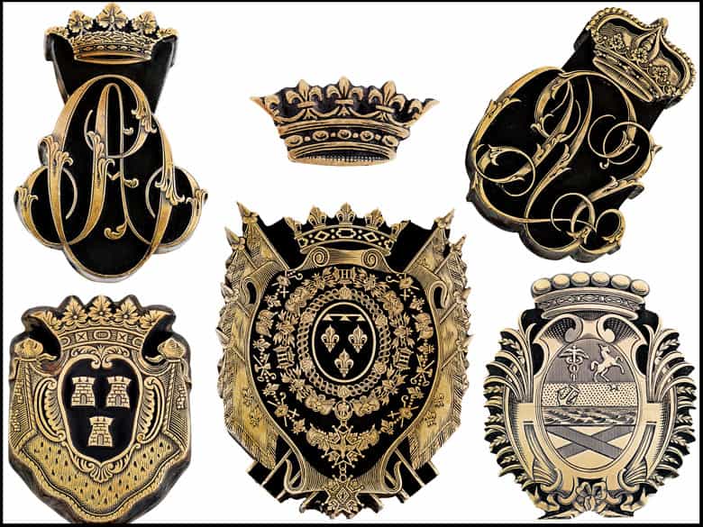 Detailabbildung: †Bedeutende Wappen europäischer Könige und Adeliger - 112 Stempel aus der Sammlung des königlichen Buchbinders