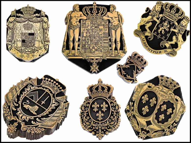 Detailabbildung: †Bedeutende Wappen europäischer Könige und Adeliger - 112 Stempel aus der Sammlung des königlichen Buchbinders