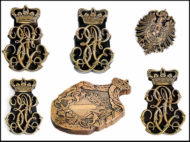 Detailabbildung: †Bedeutende Wappen europäischer Könige und Adeliger - 112 Stempel aus der Sammlung des königlichen Buchbinders