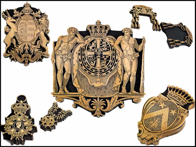 Detailabbildung: †Bedeutende Wappen europäischer Könige und Adeliger - 112 Stempel aus der Sammlung des königlichen Buchbinders