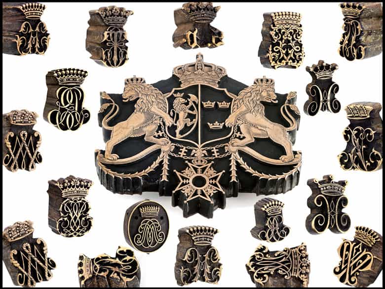 Detailabbildung: †Bedeutende Wappen europäischer Könige und Adeliger - 112 Stempel aus der Sammlung des königlichen Buchbinders
