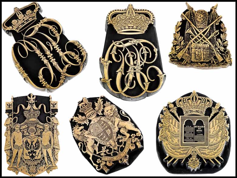 Detailabbildung: †Bedeutende Wappen europäischer Könige und Adeliger - 112 Stempel aus der Sammlung des königlichen Buchbinders