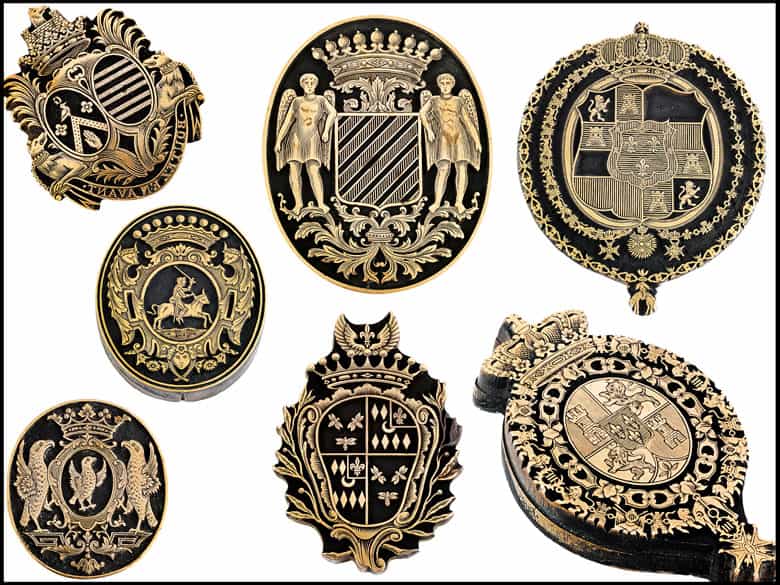 Detailabbildung: †Bedeutende Wappen europäischer Könige und Adeliger - 112 Stempel aus der Sammlung des königlichen Buchbinders