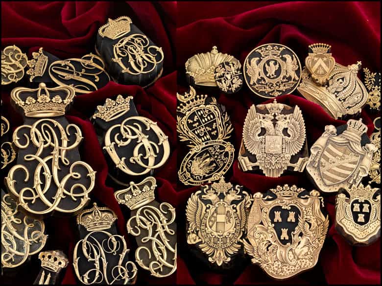 Detailabbildung: †Bedeutende Wappen europäischer Könige und Adeliger - 112 Stempel aus der Sammlung des königlichen Buchbinders