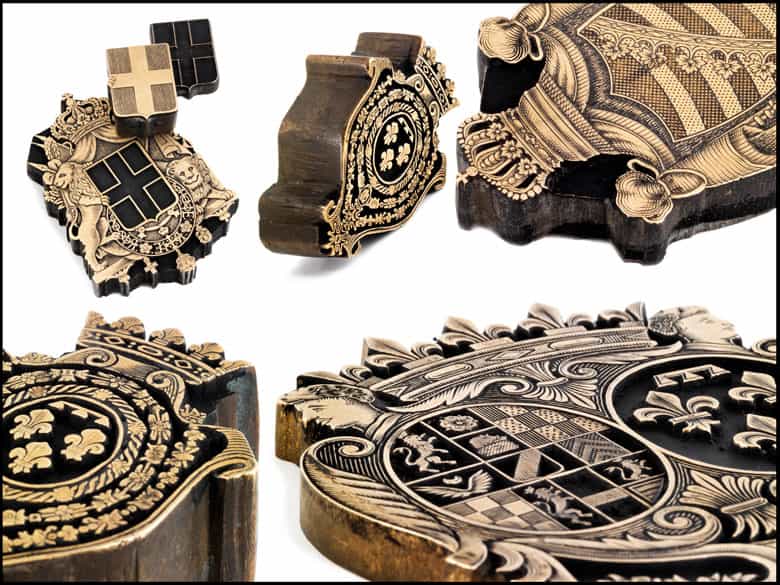 Detailabbildung: †Bedeutende Wappen europäischer Könige und Adeliger - 112 Stempel aus der Sammlung des königlichen Buchbinders