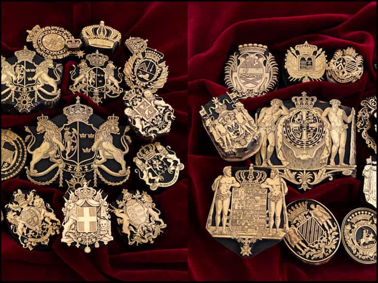 Detailabbildung: †Bedeutende Wappen europäischer Könige und Adeliger - 112 Stempel aus der Sammlung des königlichen Buchbinders