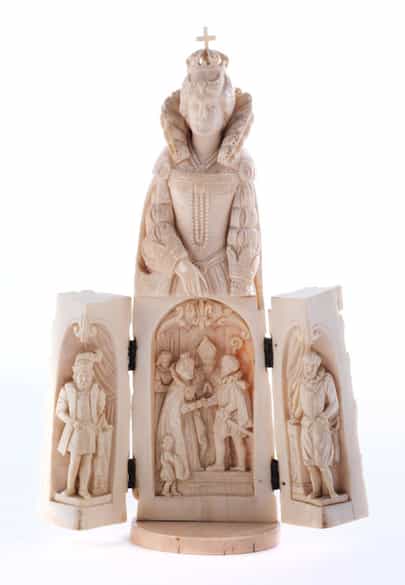 Detailabbildung: Große Elfenbein-Schnitzfigur