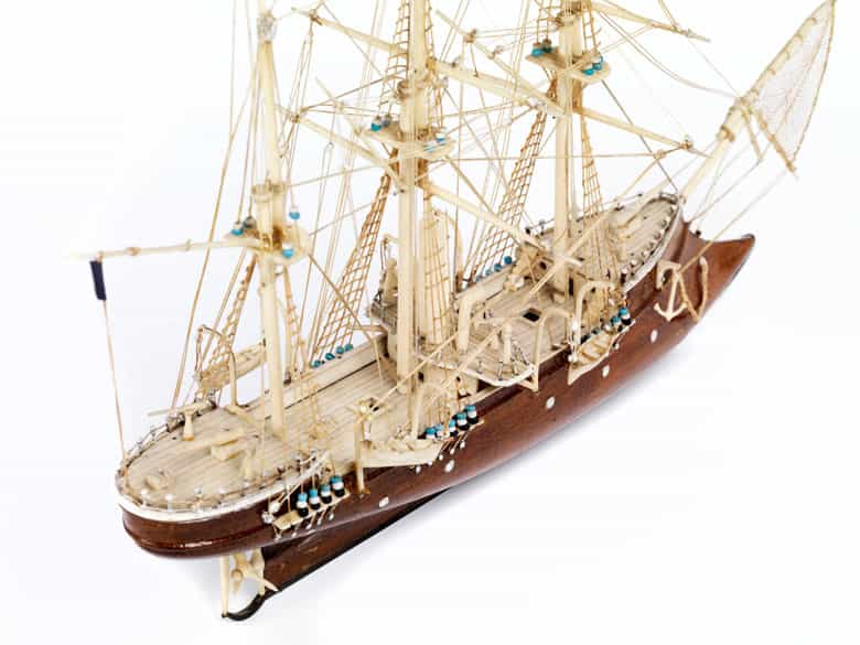 Detailabbildung: Modellschiff eines Dreimasters