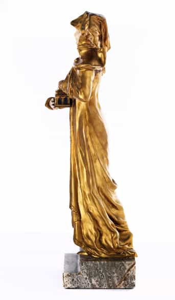 Detailabbildung: Jugendstil-Mädchenfigur in Bronze und Elfenbein