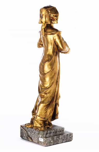 Detailabbildung: Jugendstil-Mädchenfigur in Bronze und Elfenbein