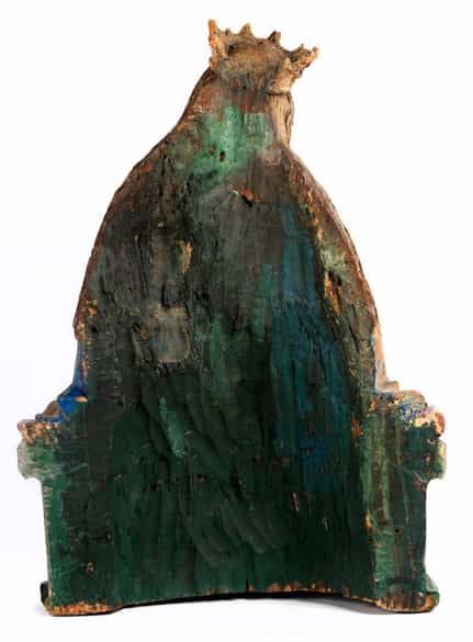 Detailabbildung: Bedeutende, museale Schnitzfigur einer thronenden Madonna mit dem Kind
