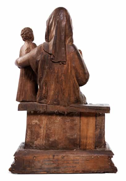 Detailabbildung: Museale, bedeutende Schnitzfigur der Thronenden Madonna mit Kind um 1310