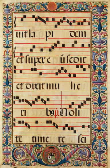 Detailabbildung: Paar Antiphonar-Blätter mit reicher Buchmalerei