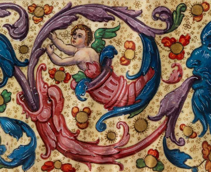 Detailabbildung: Paar Antiphonar-Blätter mit reicher Buchmalerei