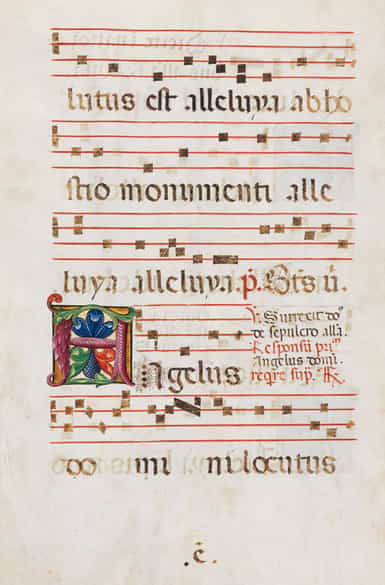 Detailabbildung: Drei Blätter eines Antiphonars