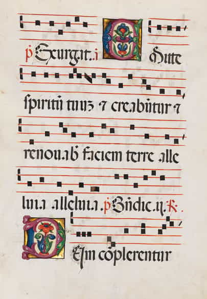 Detailabbildung: Drei Blätter eines Antiphonars