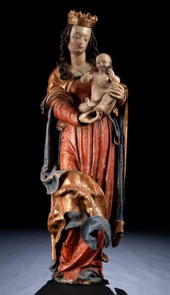 Detailabbildung: Lebensgroße Madonnenfigur der Donauschule aus der Werkstatt/ Umkreis von Hans Leinberger, um 1475/ 80 - 1531