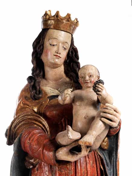Detailabbildung: Lebensgroße Madonnenfigur der Donauschule aus der Werkstatt/ Umkreis von Hans Leinberger, um 1475/ 80 - 1531