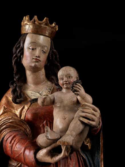 Detailabbildung: Lebensgroße Madonnenfigur der Donauschule aus der Werkstatt/ Umkreis von Hans Leinberger, um 1475/ 80 - 1531