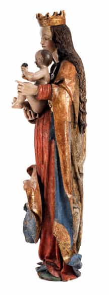 Detailabbildung: Lebensgroße Madonnenfigur der Donauschule aus der Werkstatt/ Umkreis von Hans Leinberger, um 1475/ 80 - 1531
